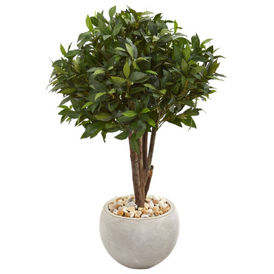 38” Bay Leaf Topiary Artificial Tree in Sand Colored Planter Default Title