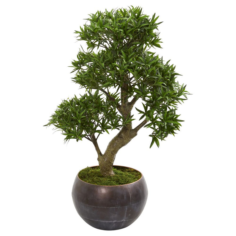 37” Podocarpus Artificial Bonsai Tree in Metal Bowl Default Title