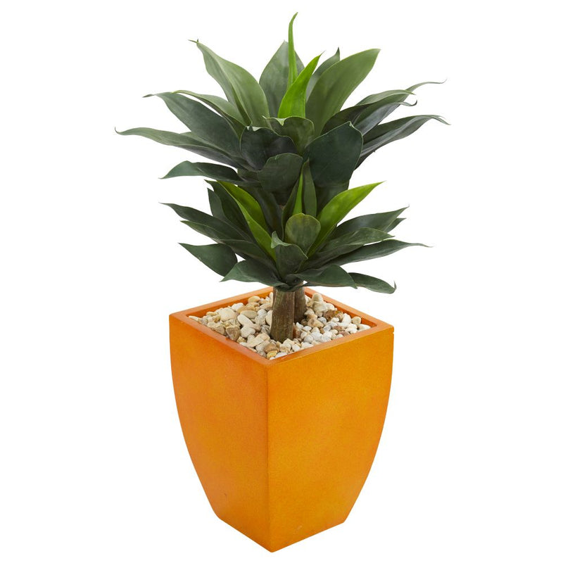 3’ Double Agave Succulent Artificial Plant in Orange Planter Default Title