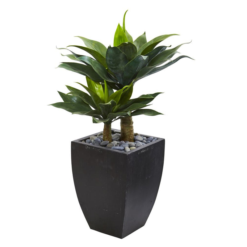 37” Double Agave Succulent Artificial Plant in Black Planter Default Title