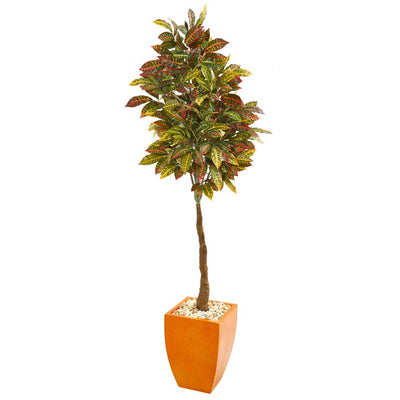 6’ Croton Artificial Tree in Orange Planter Default Title