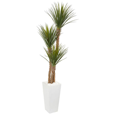 74” Yucca Artificial Tree in White Tower Planter Default Title