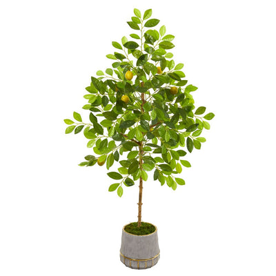 52” Lemon Artificial Tree in Stoneware Vase with Gold Trimming Default Title