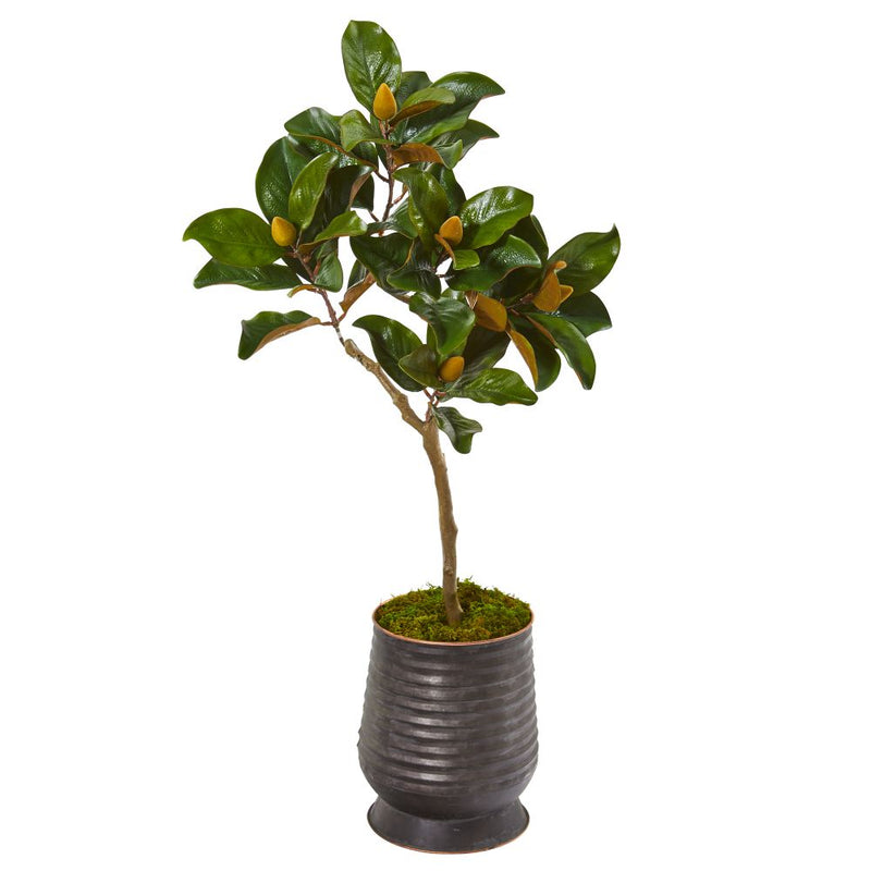 46” Magnolia Leaf Artificial Tree in Ribbed Metal Planter Default Title