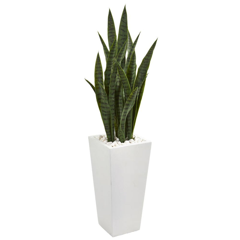 4’ Sansevieria Artificial Plant in White Tower Planter Default Title