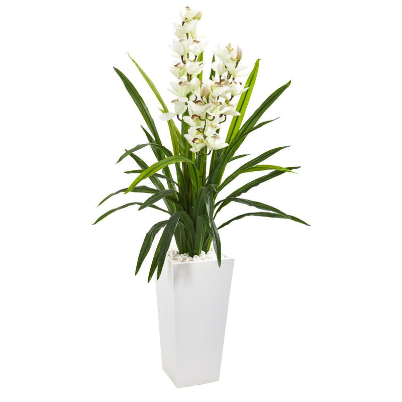 4.5’ Cymbidium Orchid Artificial Plant in White Tower Planter Default Title