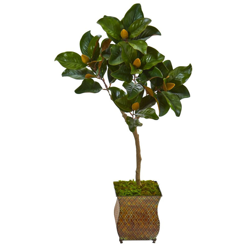 42” Magnolia Leaf Artificial Tree in Decorative Metal Planter Default Title