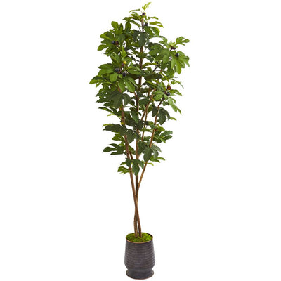 88” Fig Artificial Tree in Ribbed Metal Planter Default Title