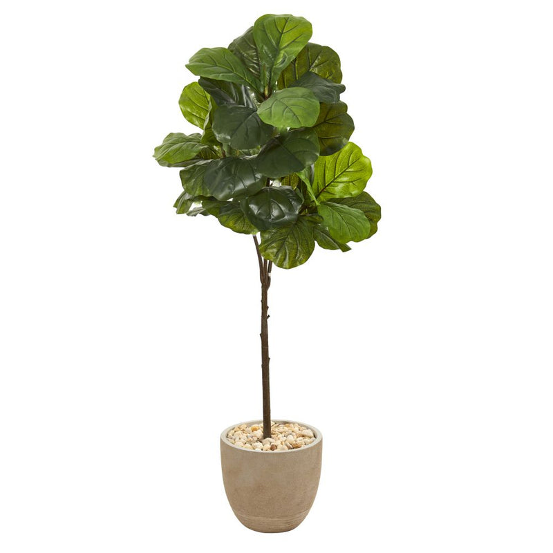 51” Fiddle Leaf Artificial Tree in Sandstone Planter (Real Touch) Default Title