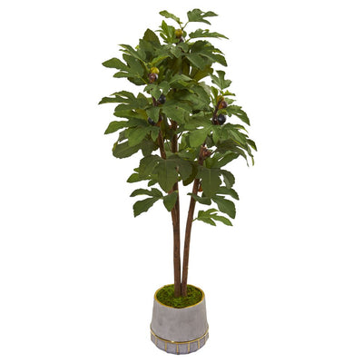 47” Fig Artificial Tree in Stoneware Vase with Gold Trimming Default Title