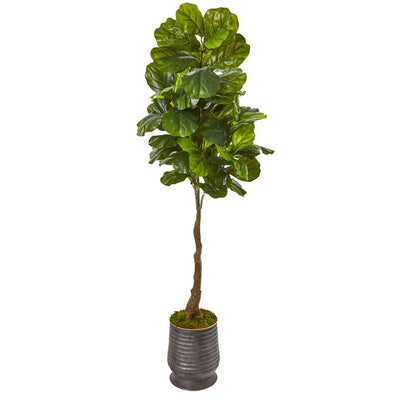 69” Fiddle Leaf Artificial Tree in Ribbed Metal Planter (Real Touch) Default Title