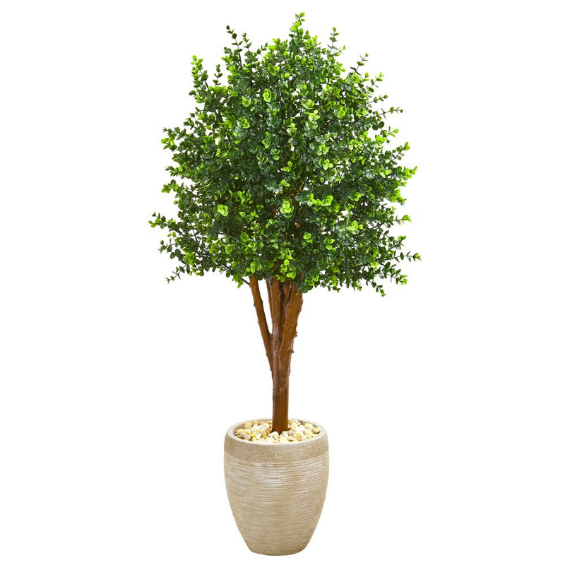 4.5’ Eucalyptus Artificial Tree in Sandstone Planter UV Resistant (Indoor/Outdoor) Default Title