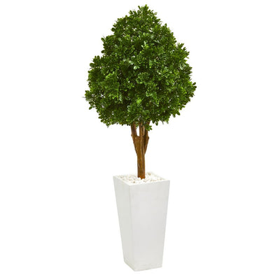 58” Tea Leaf Artificial Tree in White Planter UV Resistant (Indoor/Outdoor) Default Title