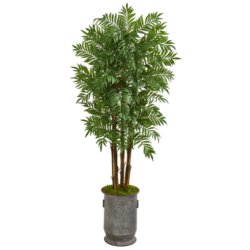 76” Parlour Artificial Palm Tree in Copper Trimmed Metal Planter Default Title