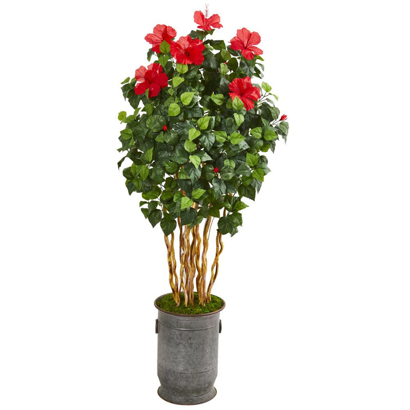 67” Hibiscus Artificial Tree in Decorative Planter Default Title