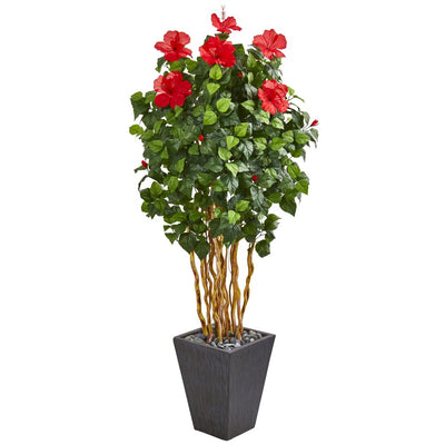 65” Hibiscus Artificial Tree in Slate Planter Default Title