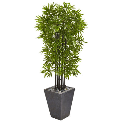 61” Bamboo Artificial Tree with Black Trunks in Slate Planter UV Resistant (Indoor/Outdoor) Default Title