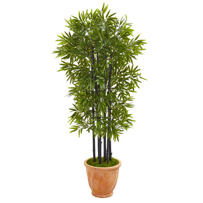 5’ Bamboo Artificial Tree with Black Trunks in Terra-cotta Planter UV Resistant (Indoor/Outdoor) Default Title