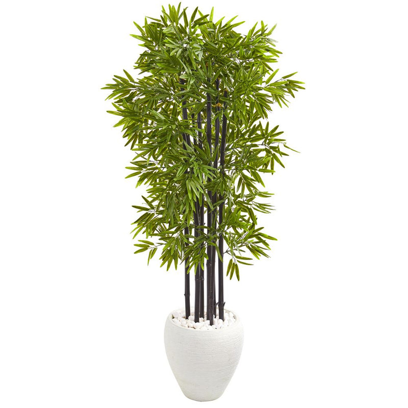 5’ Bamboo Artificial Tree with Black Trunks in White Planter UV Resistant (Indoor/Outdoo Default Title