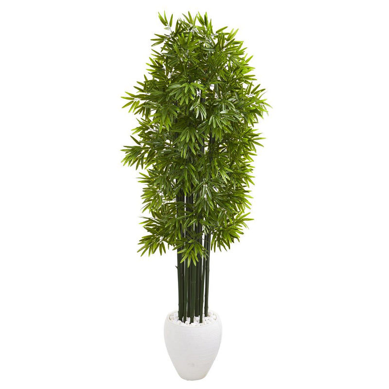 6’ Bamboo Artificial Tree with Green Trunks in White Planter UV Resistant (Indoor/Outdoor) Default Title