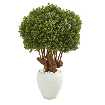 41” Boxwood Artificial Topiary Tree in White Planter (Indoor/Outdoor) Default Title