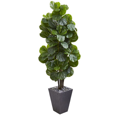 6’ Fiddle Leaf Fig Artificial Tree in Slate Planter Default Title