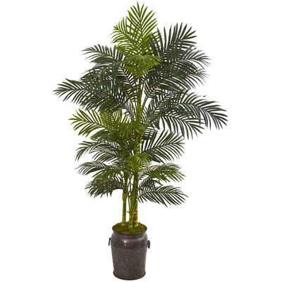 7’ Golden Cane Artificial Palm Tree in Decorative Planter Default Title