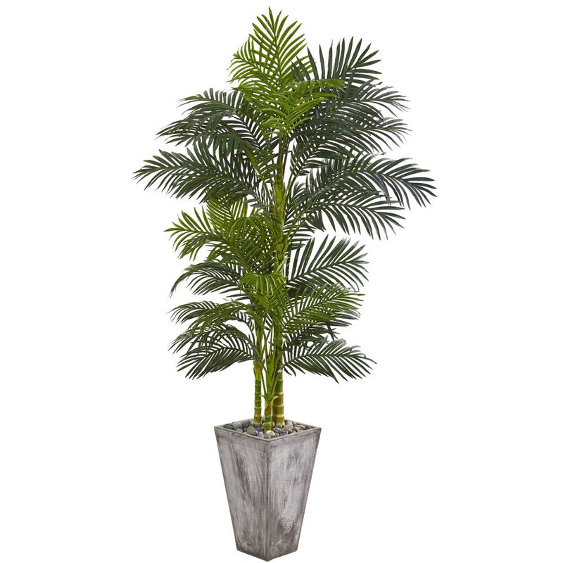 7’ Golden Cane Artificial Palm Tree in Cement Planter Default Title