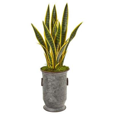 33” Sansevieria Artificial Plant in Vintage Metal Planter Default Title