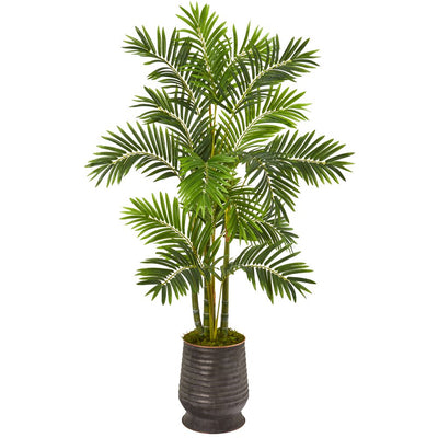 63” Areca Palm Artificial Tree in Ribbed Metal Planter Default Title