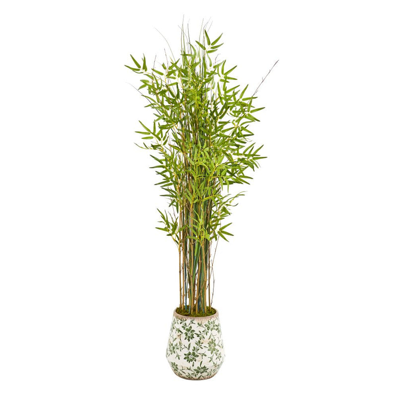 64” Grass Artificial Bamboo Plant in Floral Print Planter Default Title