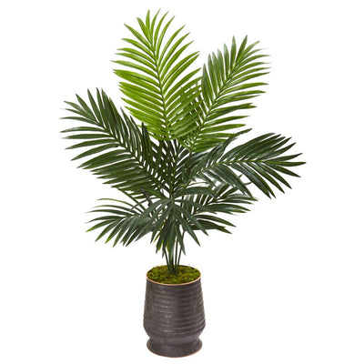 46” Kentia Artificial Palm Tree in Ribbed Metal Planter Default Title