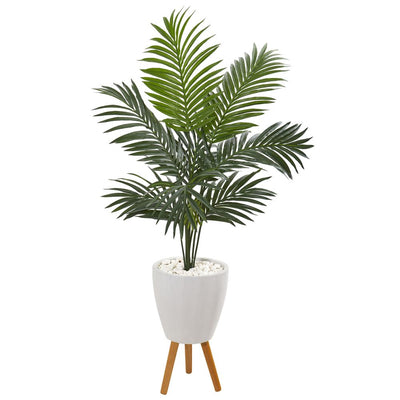 4.5’ Kentia Artificial Palm Tree in White Planter with Legs Default Title