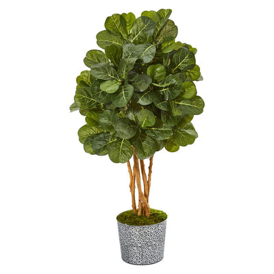 50” Fiddle Leaf Fig Artificial Tree in Tin Planter with Black Pattern Default Title