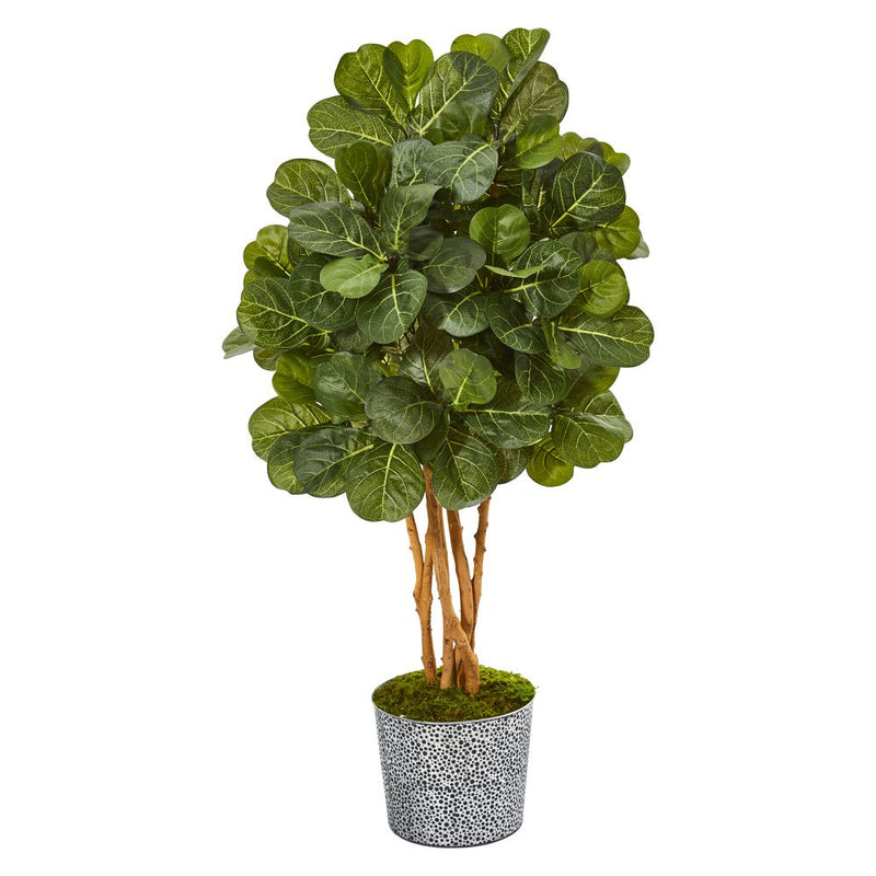 50” Fiddle Leaf Fig Artificial Tree in Tin Planter with Black Pattern Default Title