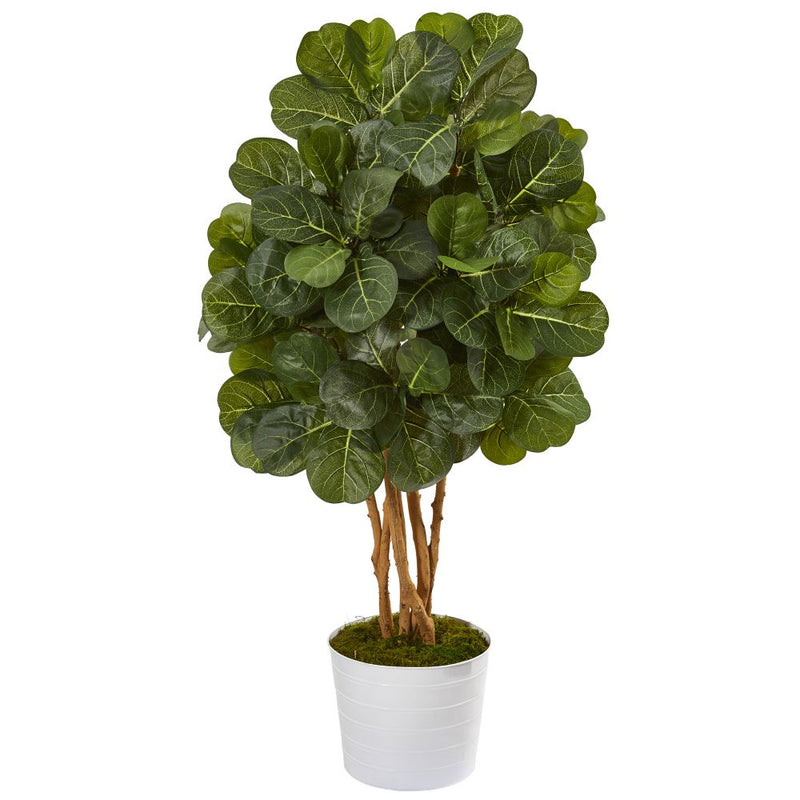 50” Fiddle Leaf Fig Artificial Tree in White Tin Planter Default Title