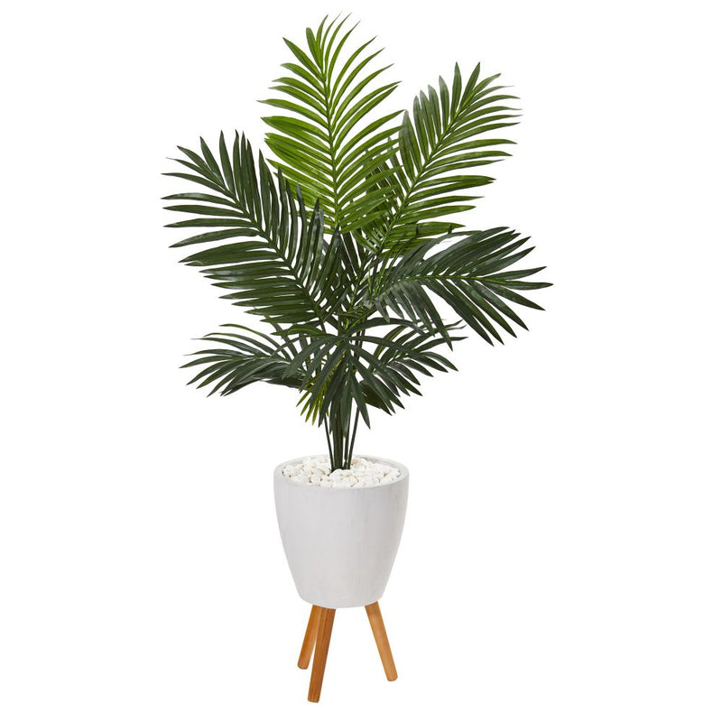 61” Paradise Palm Artificial Tree in White Planter with Stand Default Title