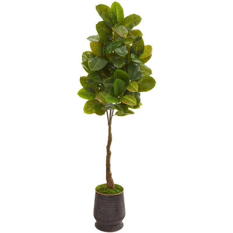 68” Rubber Leaf Artificial Tree in Ribbed Metal Planter (Real Touch) Default Title