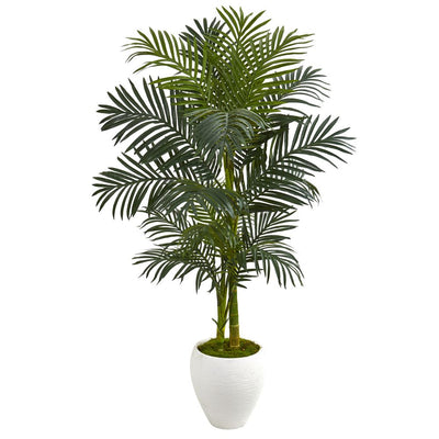 56” Golden Cane Artificial Palm Tree in White Planter Default Title