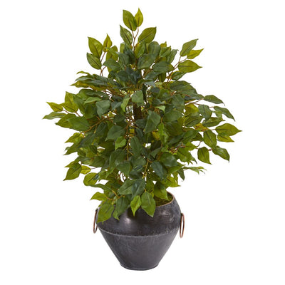 18” Mini Ficus Artificial Tree in Metal Bowl Default Title