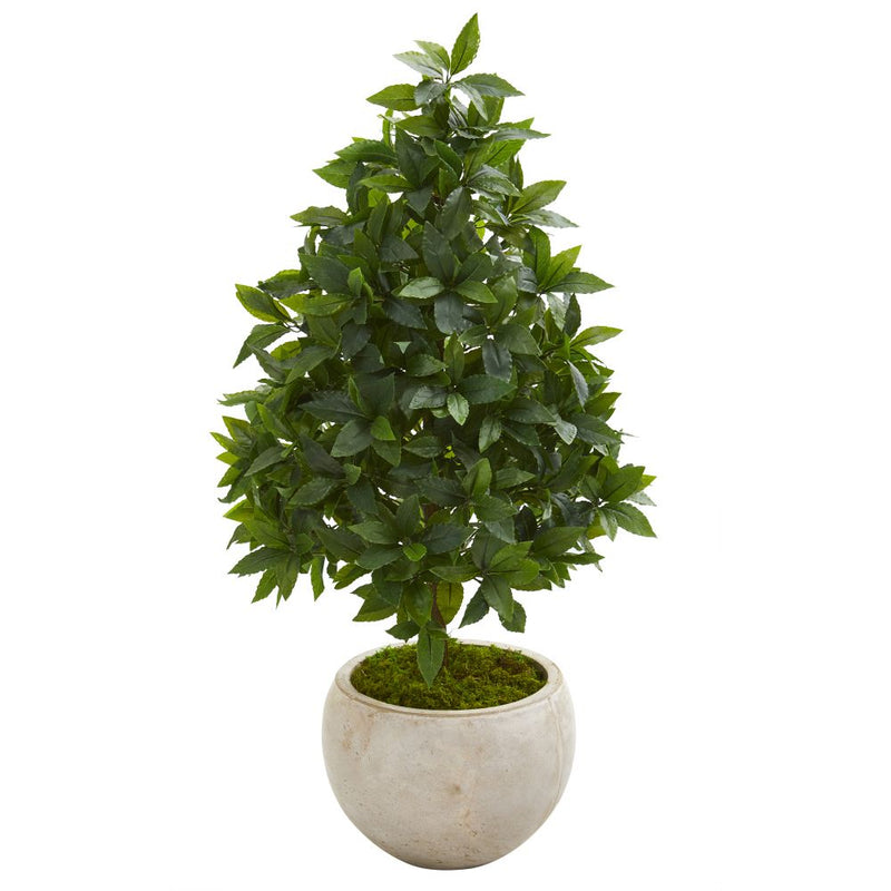 33” Sweet Bay Cone Topiary Artificial Tree in Sand Colored Planter Default Title