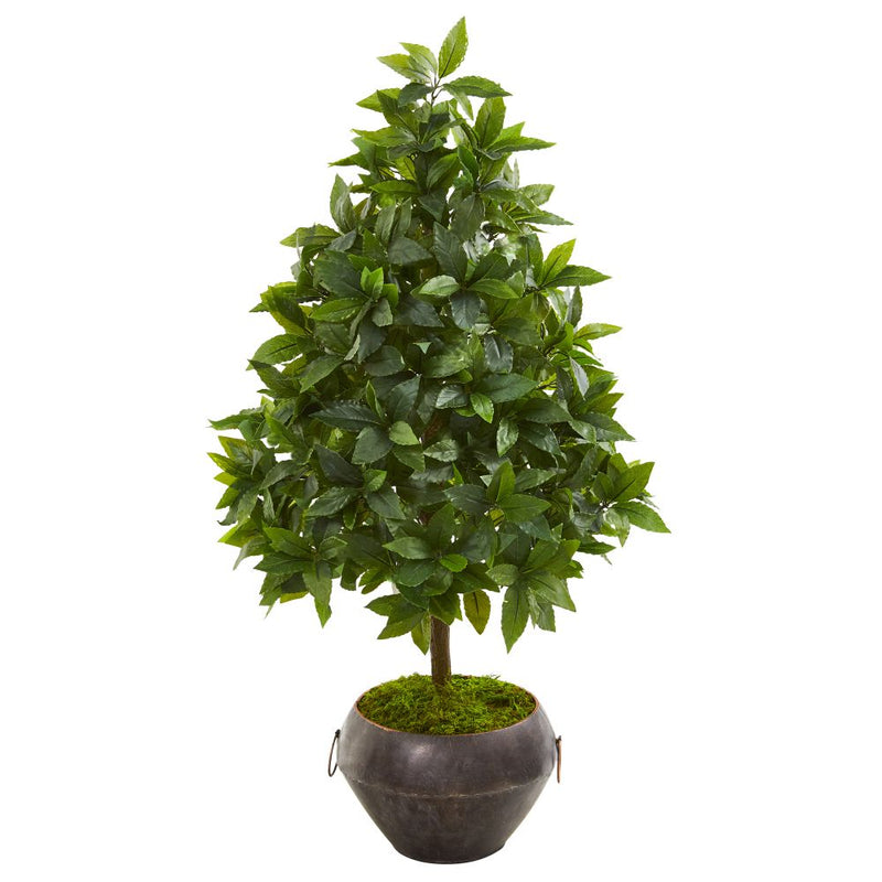 31” Sweet Bay Cone Topiary Artificial Tree in Metal Bowl Default Title