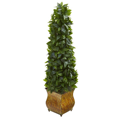 38” Sweet Bay Cone Topiary Artificial Tree in Decorative Metal Planter Default Title