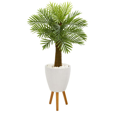 48” Robellini Palm Artificial Tree in White Planter with Stand Default Title