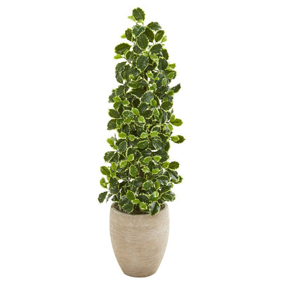 42” Variegated Holly Leaf Artificial Tree in Sand Colored Planter (Real Touch) Default Title