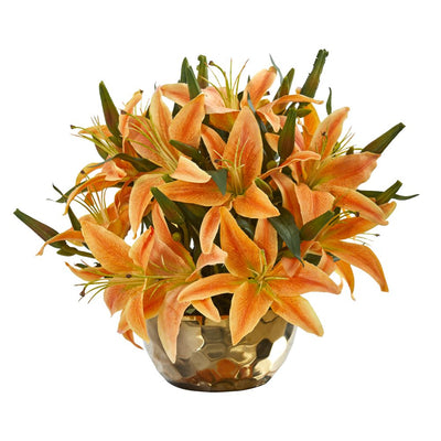 Lily Artificial Arrangement in Gold Vase Default Title