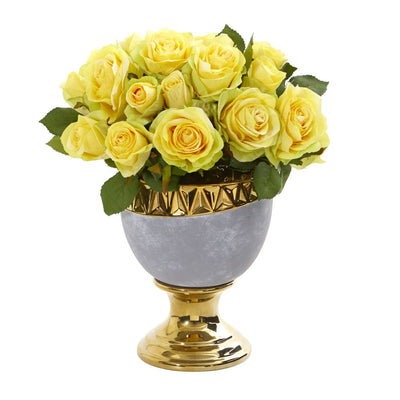 Rose Artificial Arrangement in Urn with Gold Trimming Default Title