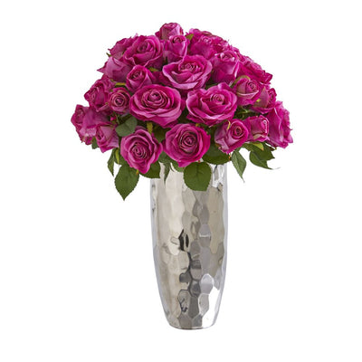 20” Rose Artificial Arrangement in Silver Vase Default Title