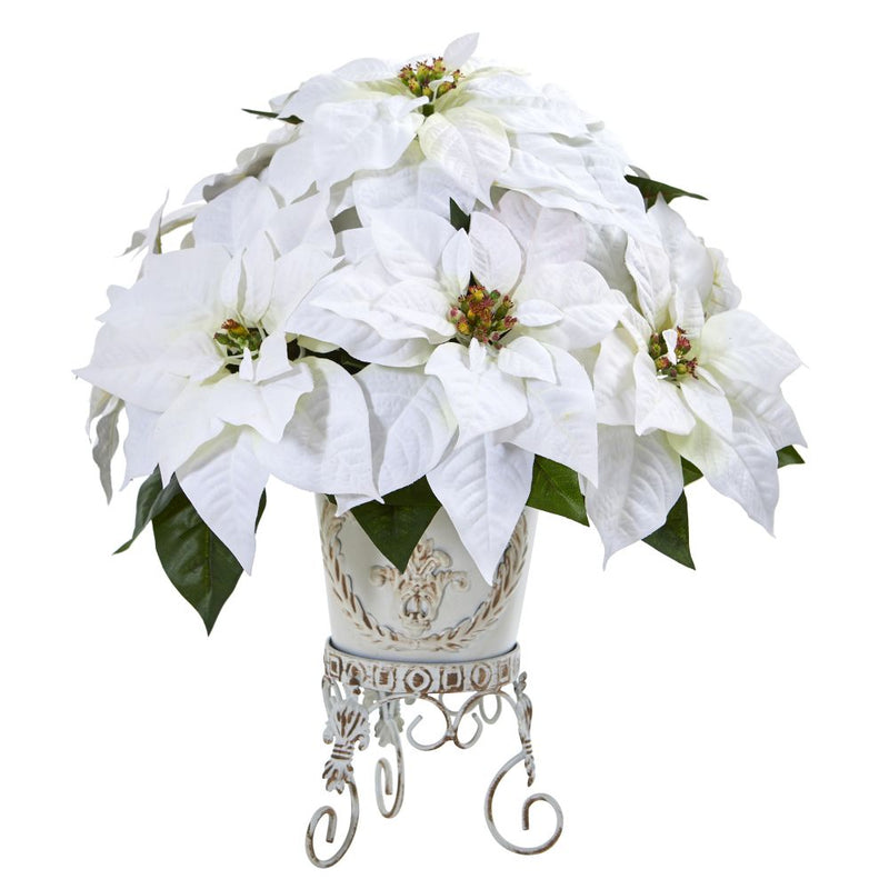 Poinsettia Artificial Arrangement in Metal Planter Default Title