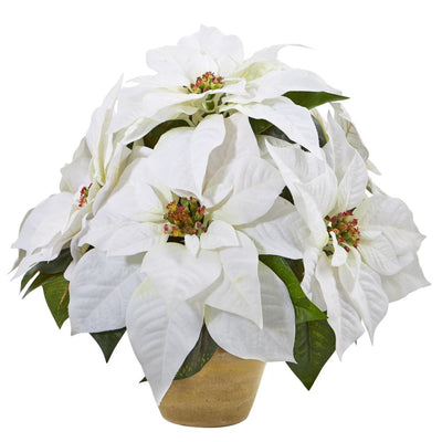 Poinsettia Artificial Arrangement in Ceramic Vase Default Title